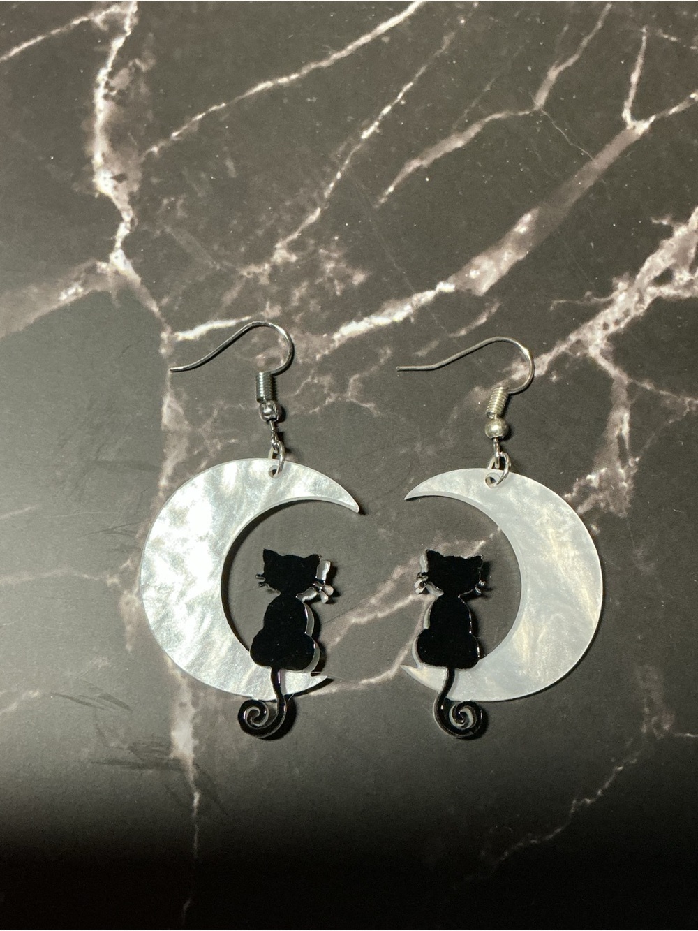 Black Car Crescent Moon Earrings